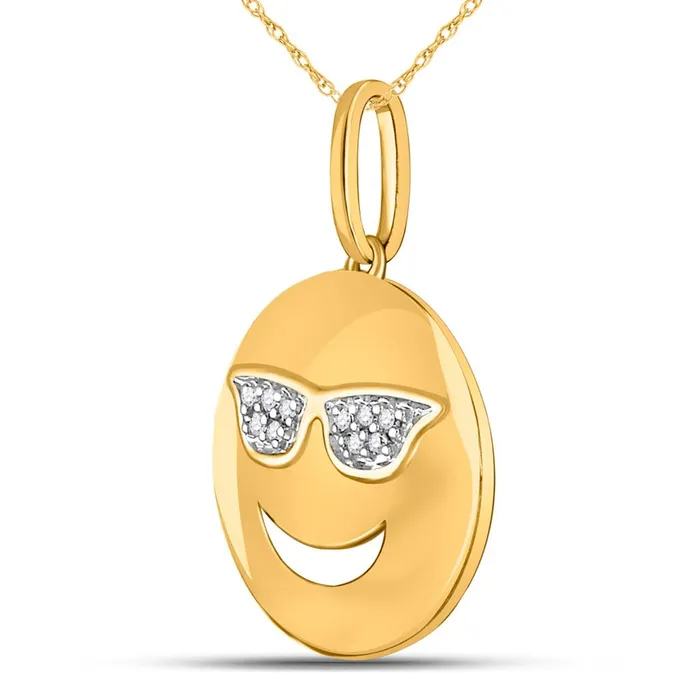 10k Yellow Gold Round Diamond Cool Emoji Smile Pendant 03 Cttw gndatlanta Necklaces