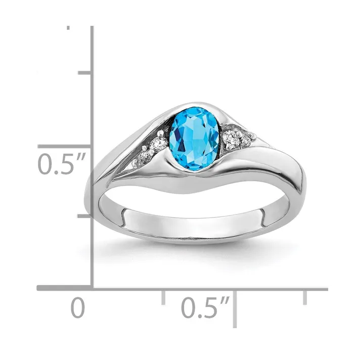Goldia Rings Solid 14k White Gold 6x4mm Oval Simulated Blue Topaz A CZ Ring