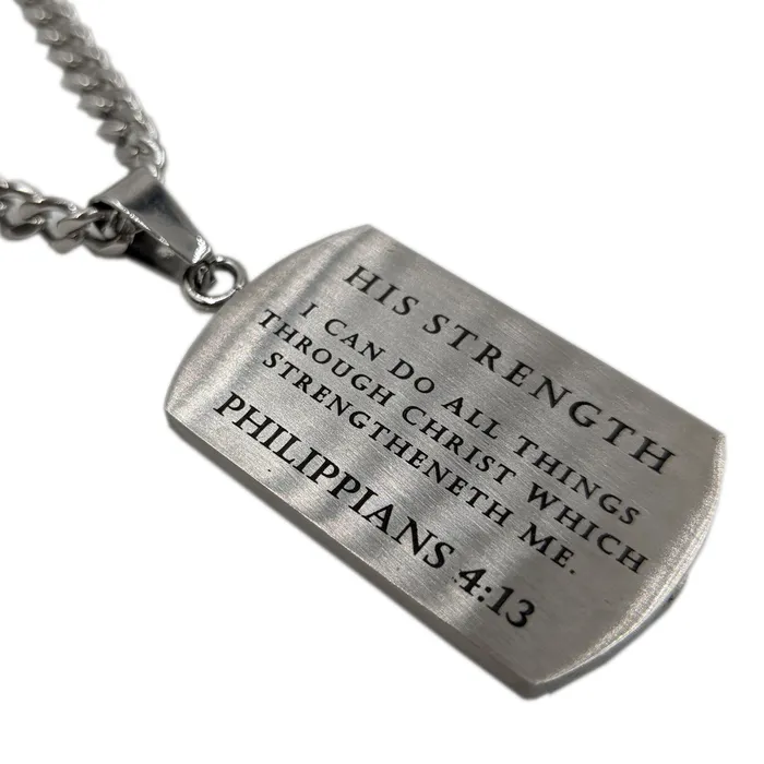 Necklaces North Arrow Shop Philippians 413 Pendant Dog Tag Bible Verse about His Strength Stainless Steel Curb Chain Necklaces North Arrow Shop Philippians 413 Pendant Dog Tag Bible Verse about His Strength Stainless Steel Curb Chain