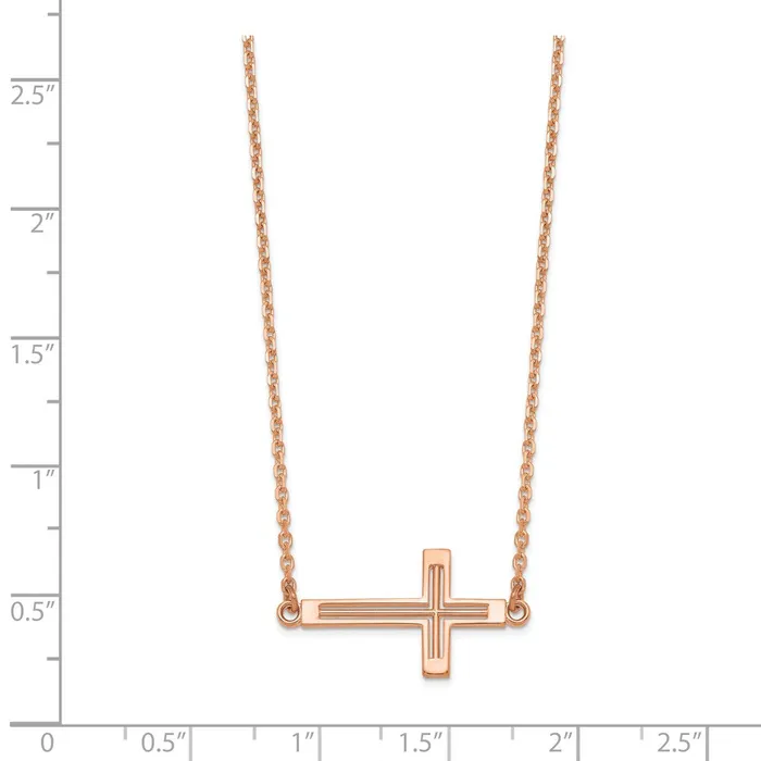 WB Choice Jewelry Necklaces 14k Rose Gold Sideways Cutout Cross NecklaceWBCSF209719 WB Choice Jewelry Necklaces 14k Rose Gold Sideways Cutout Cross NecklaceWBCSF209719