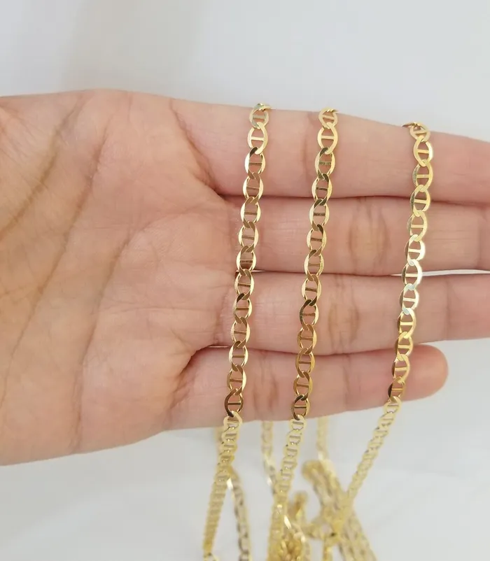 Necklaces Real 10k Yellow Gold Mariner Anchor Link Chain 24 Inch 4mm Necklace Gold and Diamond