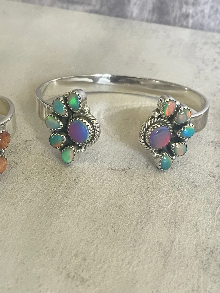 Rings SophiaRene Boutique Sterling Silver Opal Custom Half Blossom Cuffs Rings SophiaRene Boutique Sterling Silver Opal Custom Half Blossom Cuffs
