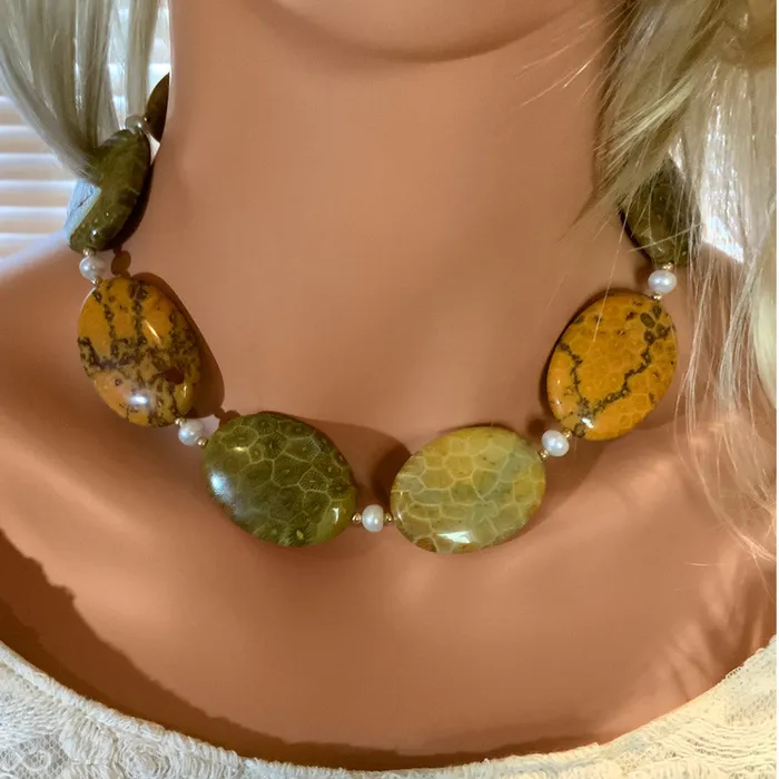 Elisa Ilana Necklaces Chrysanthemum Fossil Coral Freshwater Pearl Necklace Elisa Ilana Necklaces Chrysanthemum Fossil Coral Freshwater Pearl Necklace