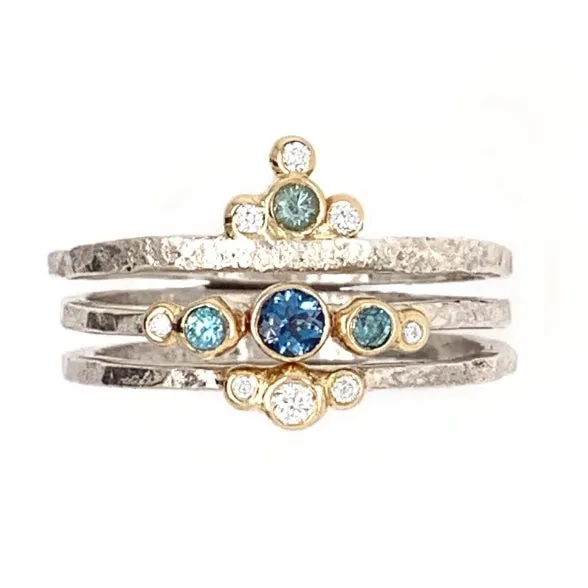 Emily Amey Jewelry Rings Aquamarine and Diamond Trefoil Stacker Ring in 14k and Sterling Silver