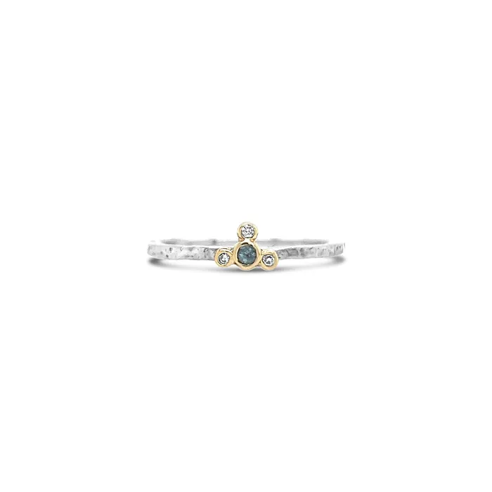 Emily Amey Jewelry Rings Aquamarine and Diamond Trefoil Stacker Ring in 14k and Sterling Silver
