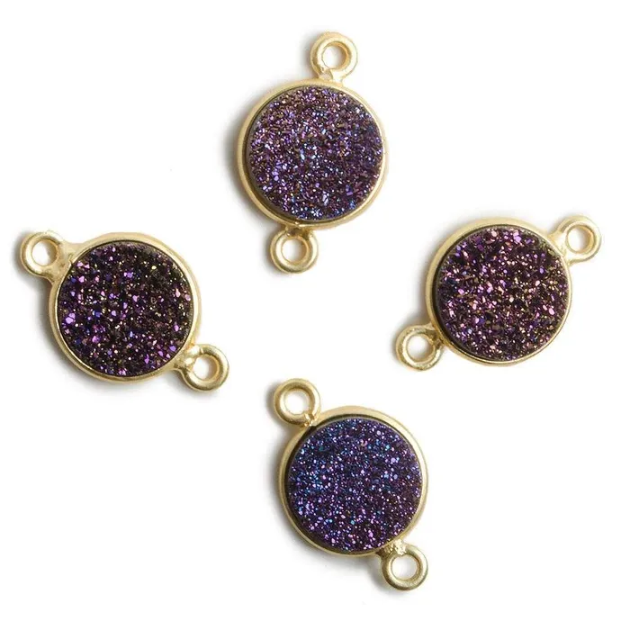 Beadsofcambaycom Rings 11mm Vermeil Bezel Mystic Peacock Drusy Coin 2 ring Connector 1 piece Beadsofcambaycom Rings 11mm Vermeil Bezel Mystic Peacock Drusy Coin 2 ring Connector 1 piece