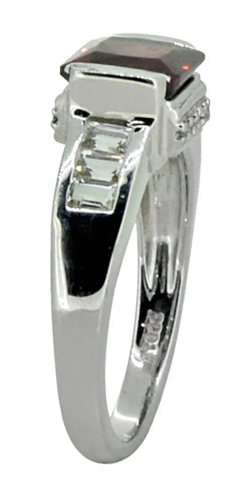 925 Sterling Silver Natural Red Garnet Princess Cut Promise Ring YoTreasure Rings