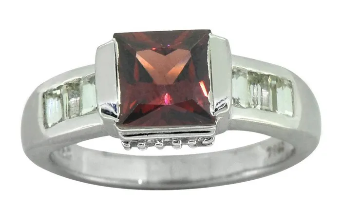 925 Sterling Silver Natural Red Garnet Princess Cut Promise Ring YoTreasure Rings