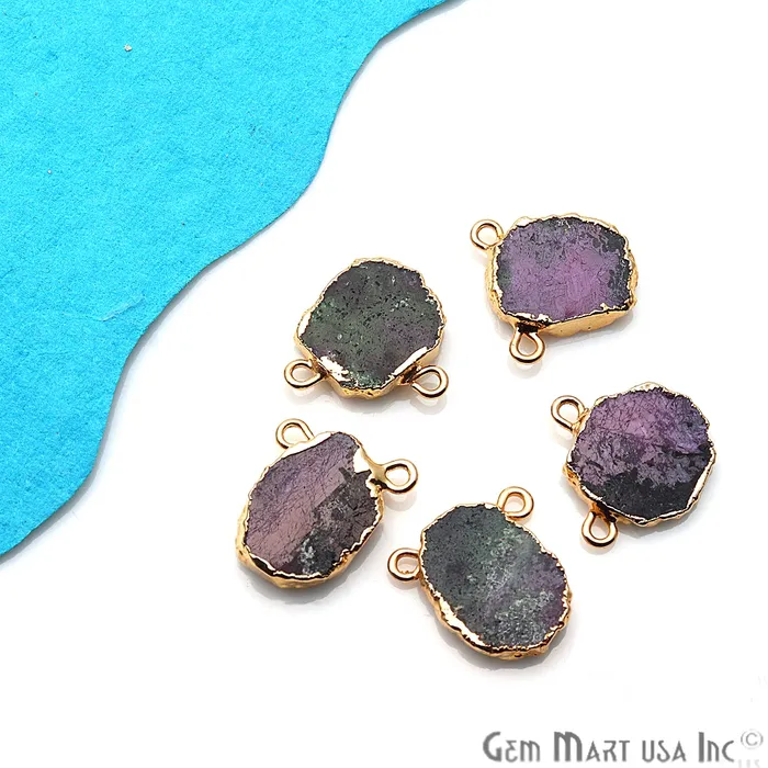 Charm Necklaces GemMartUSA Rough Ruby Zoisite Gemstone 15x12mm Gold Edge Cat Bail Connector Charm Charm Necklaces GemMartUSA Rough Ruby Zoisite Gemstone 15x12mm Gold Edge Cat Bail Connector Charm