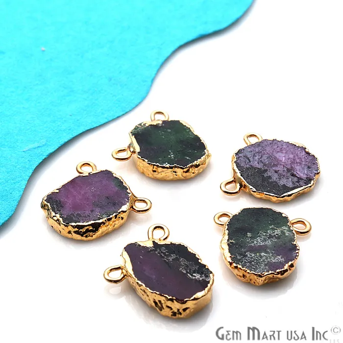 Charm Necklaces GemMartUSA Rough Ruby Zoisite Gemstone 15x12mm Gold Edge Cat Bail Connector Charm