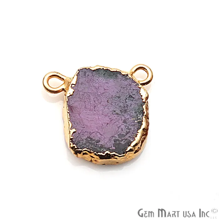 Charm Necklaces GemMartUSA Rough Ruby Zoisite Gemstone 15x12mm Gold Edge Cat Bail Connector Charm