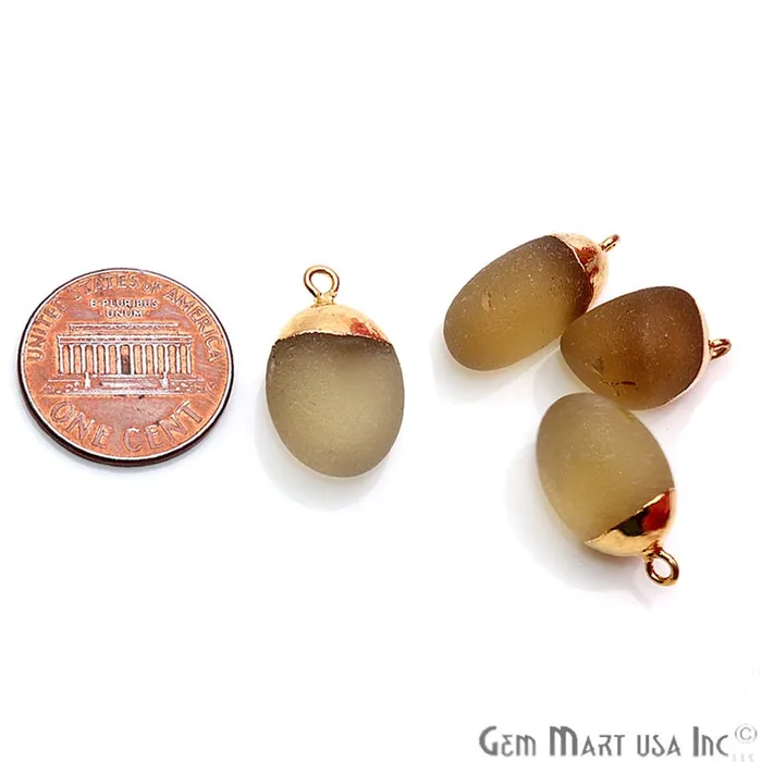 GemMartUSA Lemon Topaz Matte Bead Gemstone 20x12mm Gold Edged Bracelets Charm Single Bail Connectors Charm Necklaces