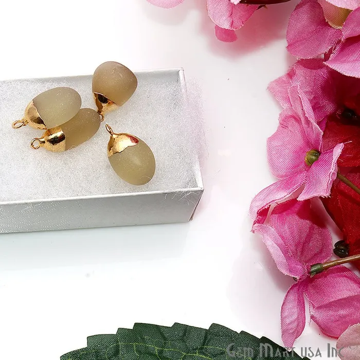 GemMartUSA Lemon Topaz Matte Bead Gemstone 20x12mm Gold Edged Bracelets Charm Single Bail Connectors Charm Necklaces
