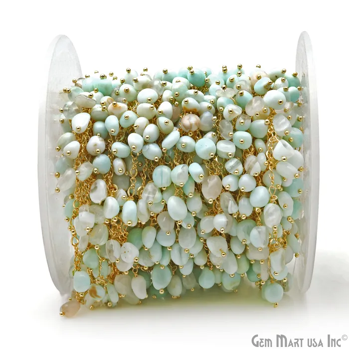 Light Amazonite Tumble Beads 8x5mm Gold Plated Cluster Dangle Chain GemMartUSA Charm Necklaces Light Amazonite Tumble Beads 8x5mm Gold Plated Cluster Dangle Chain GemMartUSA Charm Necklaces
