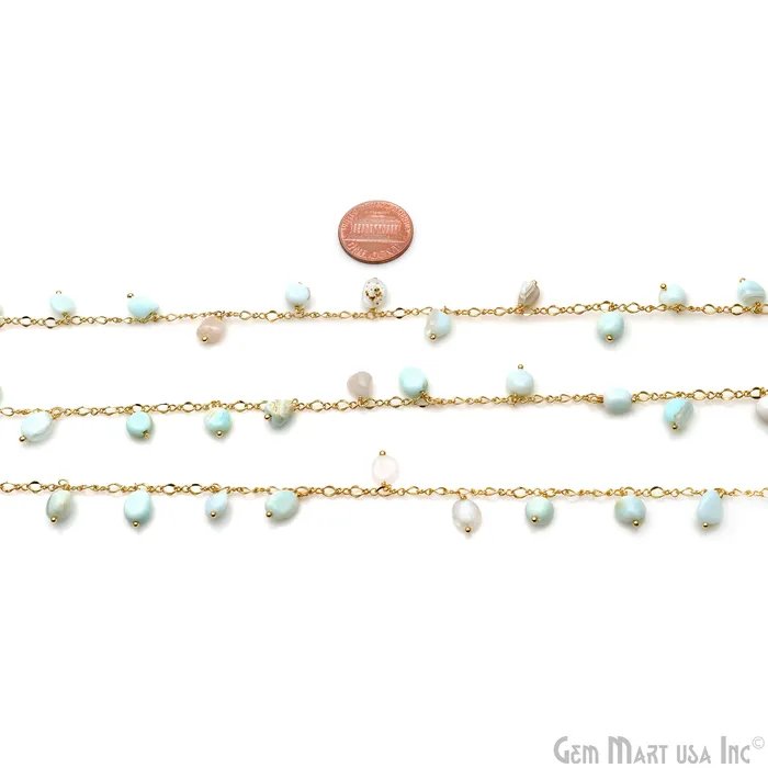 Light Amazonite Tumble Beads 8x5mm Gold Plated Cluster Dangle Chain GemMartUSA Charm Necklaces