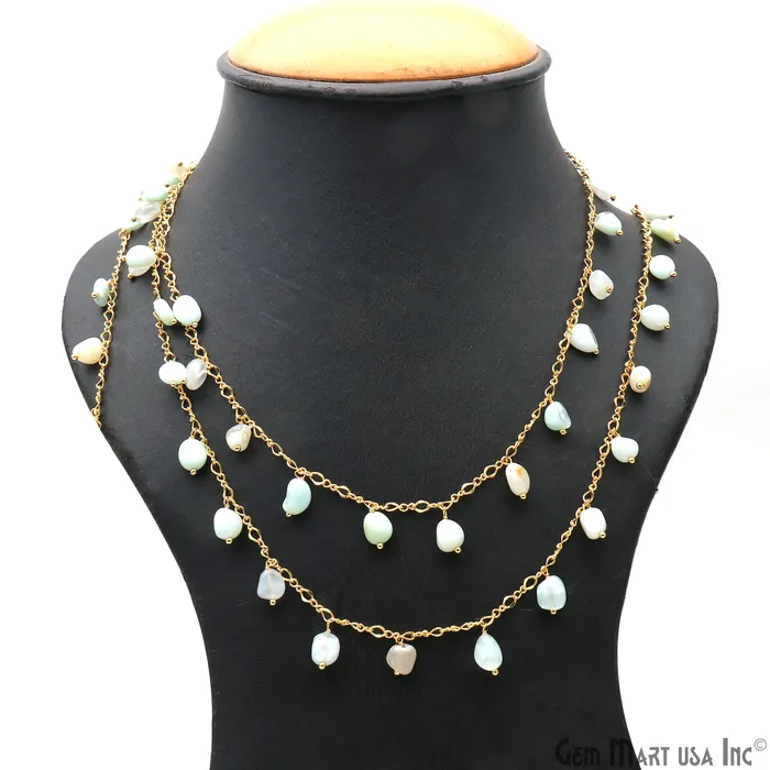 Light Amazonite Tumble Beads 8x5mm Gold Plated Cluster Dangle Chain GemMartUSA Charm Necklaces