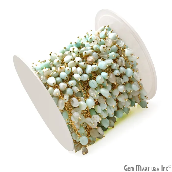 Light Amazonite Tumble Beads 8x5mm Gold Plated Cluster Dangle Chain GemMartUSA Charm Necklaces