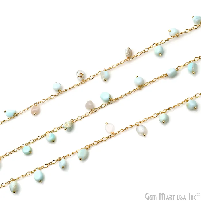 Light Amazonite Tumble Beads 8x5mm Gold Plated Cluster Dangle Chain GemMartUSA Charm Necklaces