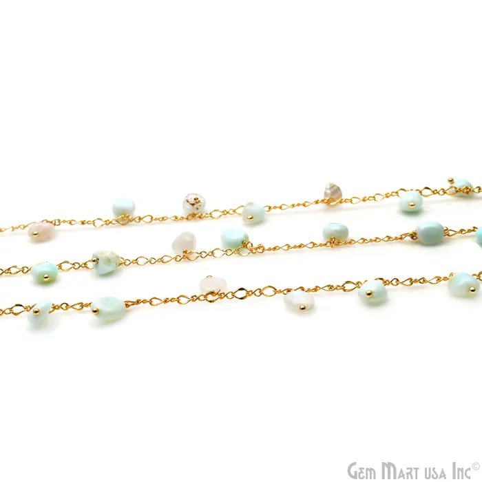 Light Amazonite Tumble Beads 8x5mm Gold Plated Cluster Dangle Chain GemMartUSA Charm Necklaces