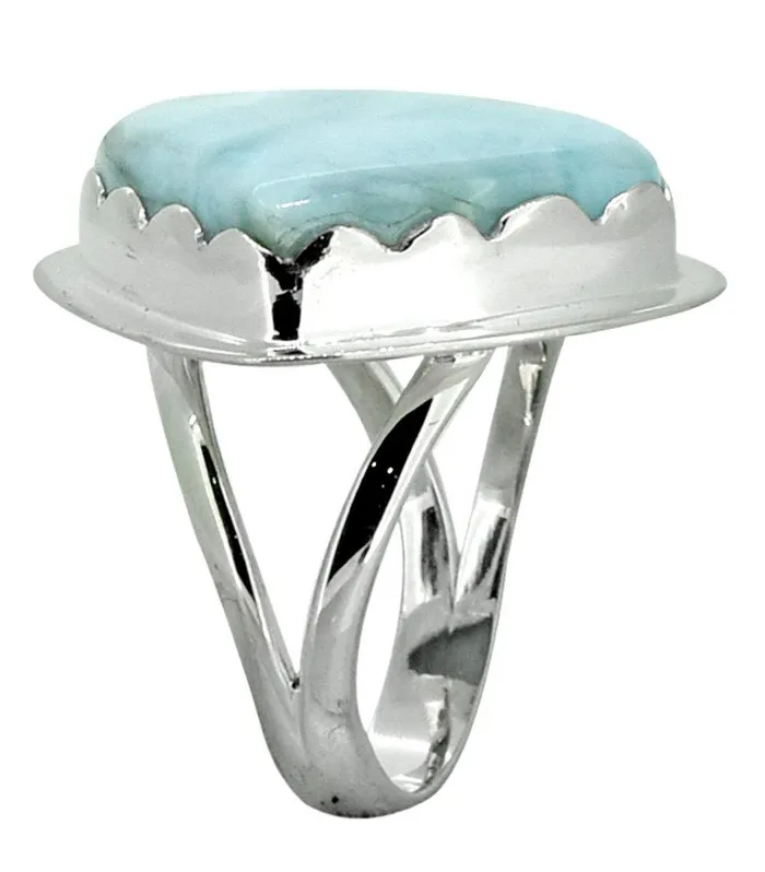 Natural Larimar Ring Solid 925 Sterling Silver Gemstone Jewelry YoTreasure Rings