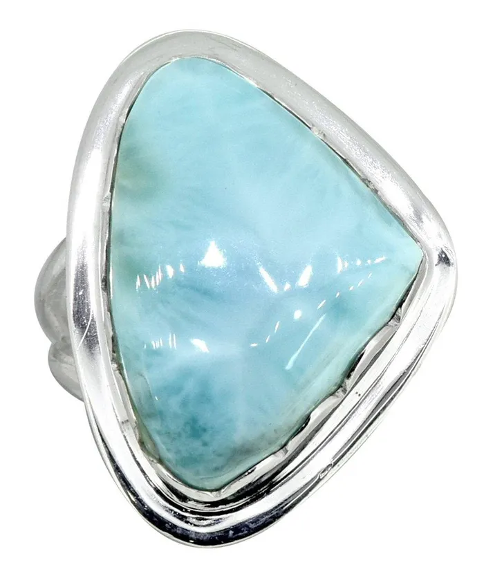 Natural Larimar Ring Solid 925 Sterling Silver Gemstone Jewelry YoTreasure Rings
