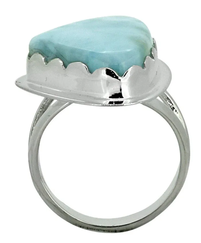 Natural Larimar Ring Solid 925 Sterling Silver Gemstone Jewelry YoTreasure Rings