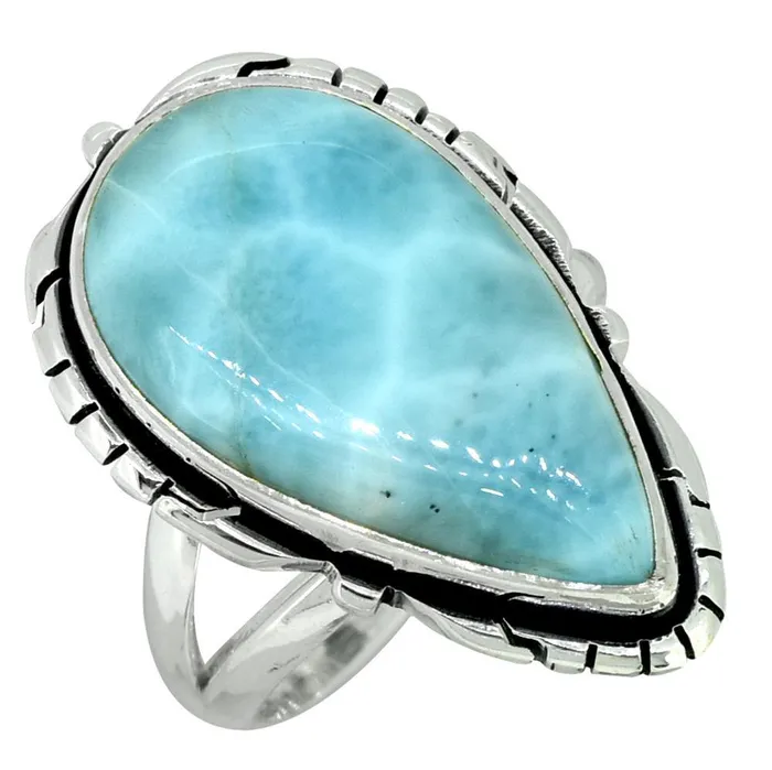 Natural Larimar Ring Solid 925 Sterling Silver Jewelry YoTreasure Rings