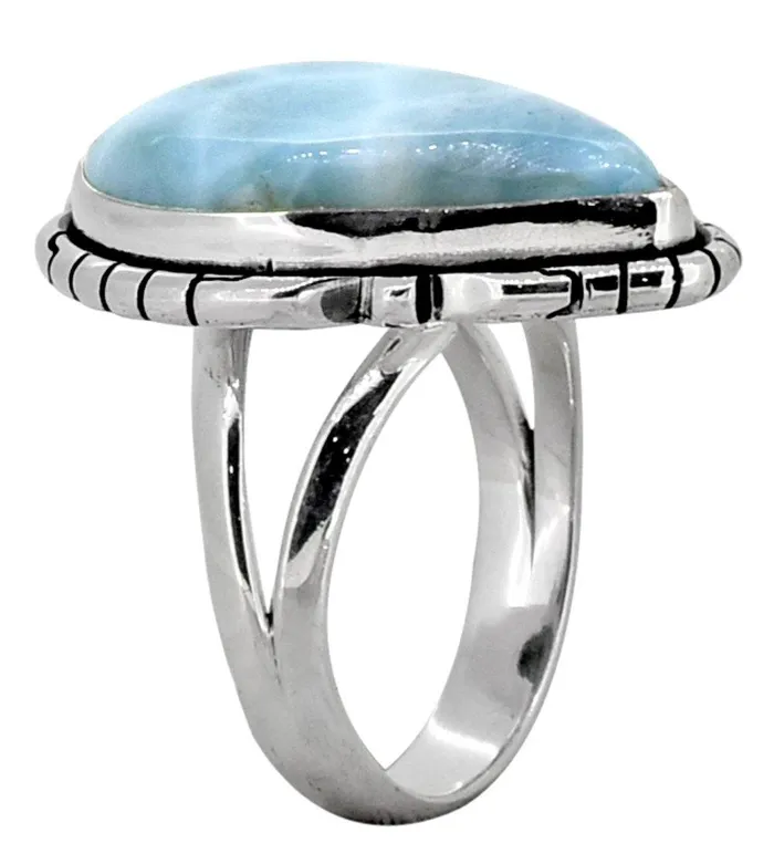Natural Larimar Ring Solid 925 Sterling Silver Jewelry YoTreasure Rings
