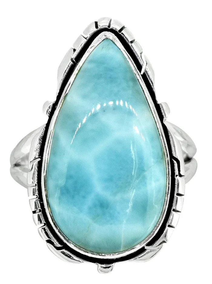 Natural Larimar Ring Solid 925 Sterling Silver Jewelry YoTreasure Rings