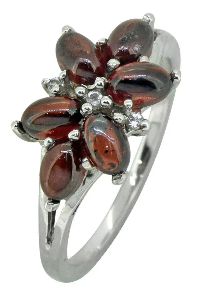 Natural Red Garnet White Topaz Solid 925 Sterling Silver Flower Cluster Ring Jewelry YoTreasure Rings Natural Red Garnet White Topaz Solid 925 Sterling Silver Flower Cluster Ring Jewelry YoTreasure Rings