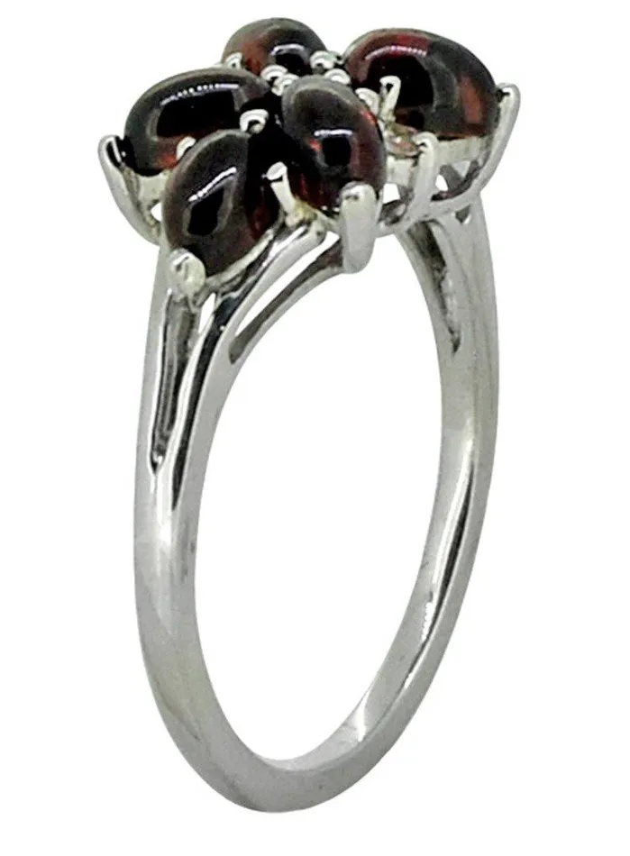 Natural Red Garnet White Topaz Solid 925 Sterling Silver Flower Cluster Ring Jewelry YoTreasure Rings