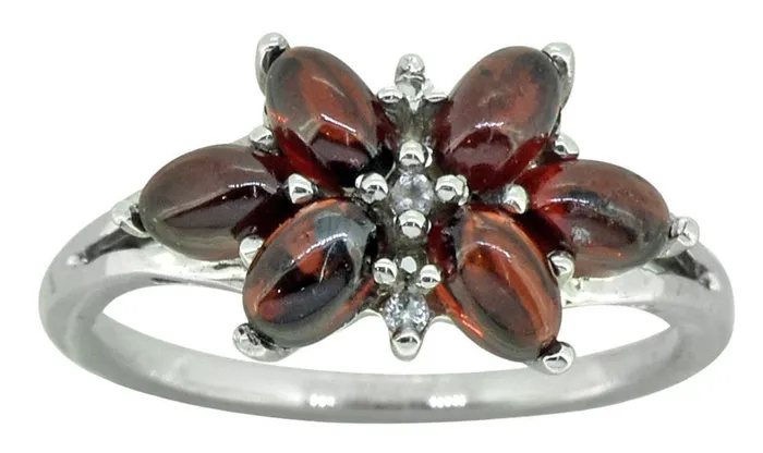Natural Red Garnet White Topaz Solid 925 Sterling Silver Flower Cluster Ring Jewelry YoTreasure Rings
