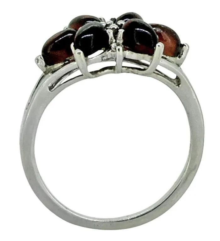 Natural Red Garnet White Topaz Solid 925 Sterling Silver Flower Cluster Ring Jewelry YoTreasure Rings