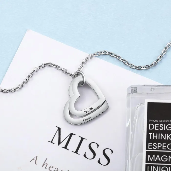 Necklaces Personalized Jewel Personalized Heart Necklace with Custom 2 Names Engraved Christmas 7 Anniversary Gift for Wife
