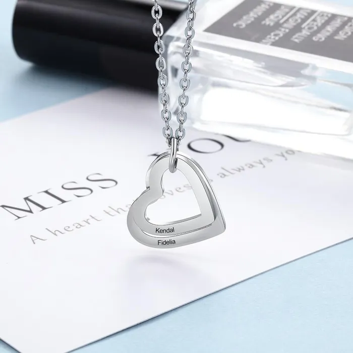 Necklaces Personalized Jewel Personalized Heart Necklace with Custom 2 Names Engraved Christmas 7 Anniversary Gift for Wife