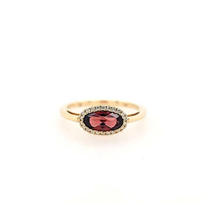 PeJay 14k Yellow Gold Oval Garnet Diamond Ring I8026 Rings
