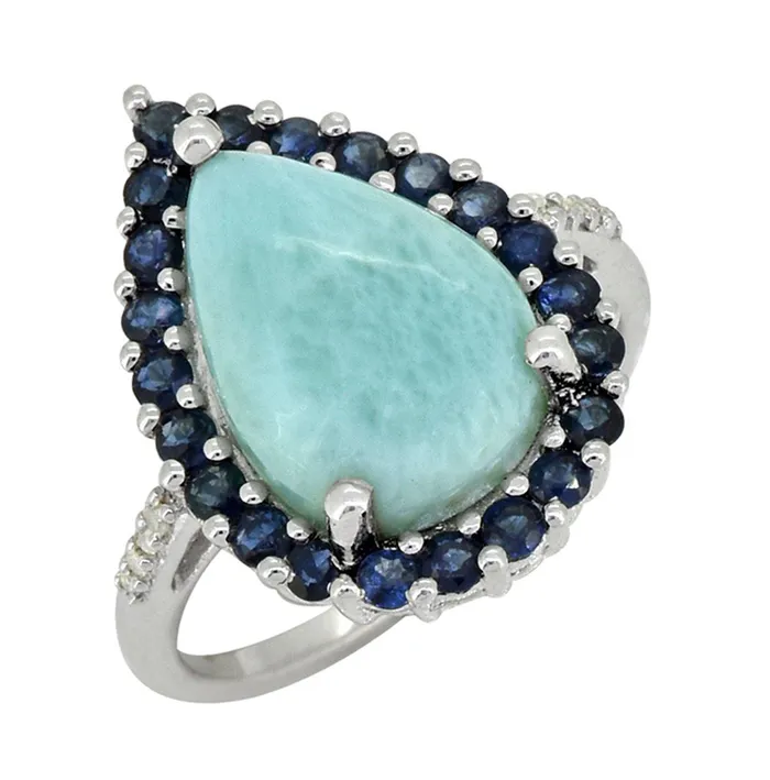 Rings 747 Ct Larimar Blue Sapphire Solid Sterling Silver Designer Ring Jewelry YoTreasure Rings 747 Ct Larimar Blue Sapphire Solid Sterling Silver Designer Ring Jewelry YoTreasure