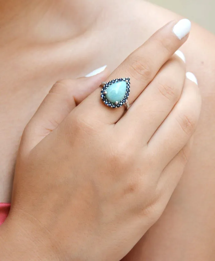 Rings 747 Ct Larimar Blue Sapphire Solid Sterling Silver Designer Ring Jewelry YoTreasure