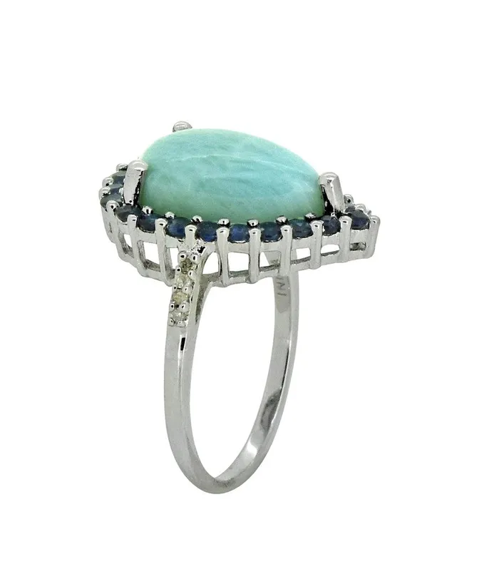Rings 747 Ct Larimar Blue Sapphire Solid Sterling Silver Designer Ring Jewelry YoTreasure