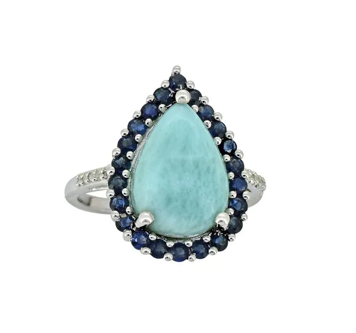 Rings 747 Ct Larimar Blue Sapphire Solid Sterling Silver Designer Ring Jewelry YoTreasure