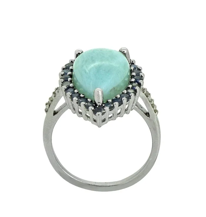 Rings 747 Ct Larimar Blue Sapphire Solid Sterling Silver Designer Ring Jewelry YoTreasure