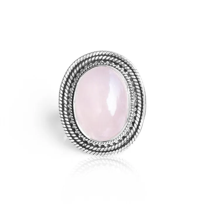 Rings YoTreasure Rose Quartz Solid 925 Sterling Silver Ring Jewelry