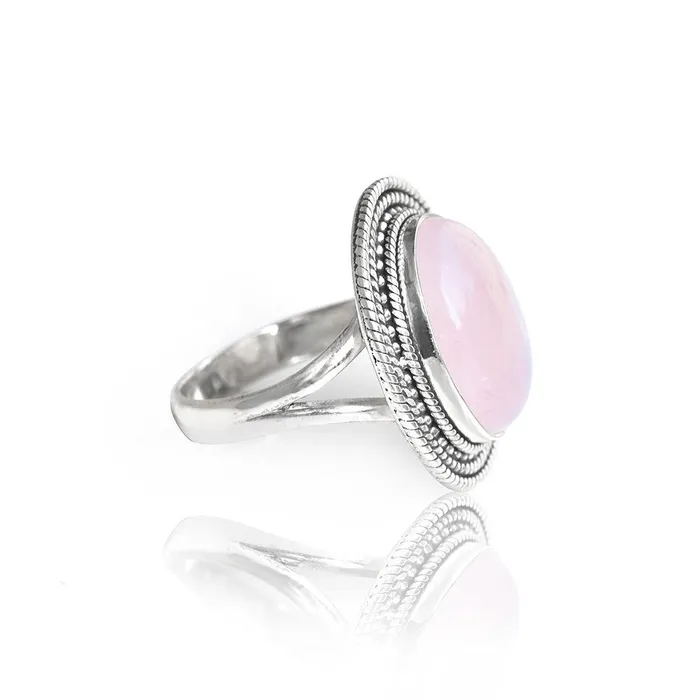 Rings YoTreasure Rose Quartz Solid 925 Sterling Silver Ring Jewelry