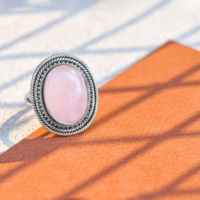 Rings YoTreasure Rose Quartz Solid 925 Sterling Silver Ring Jewelry