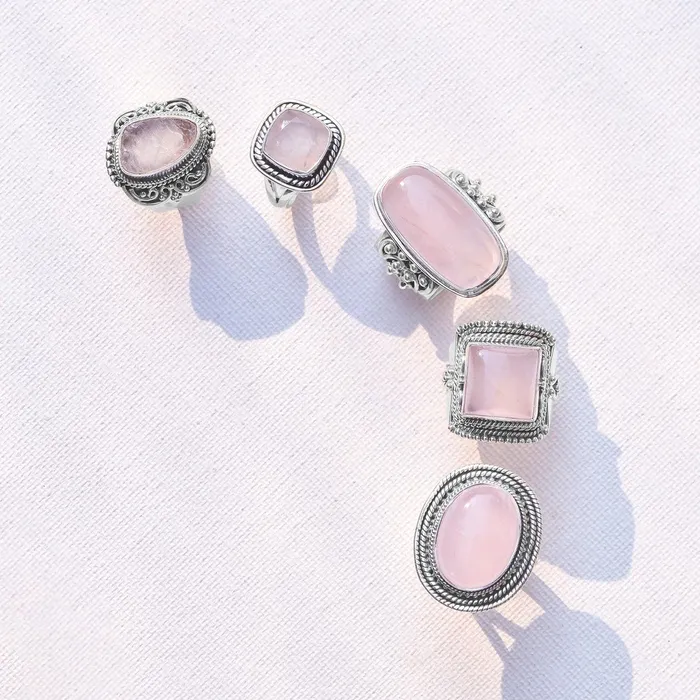 Rings YoTreasure Rose Quartz Solid 925 Sterling Silver Ring Jewelry