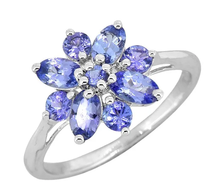 Rings YoTreasure Tanzanite Solid 925 Sterling Silver Flower Cluster Ring Jewelry
