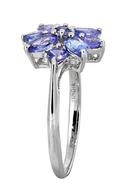 Rings YoTreasure Tanzanite Solid 925 Sterling Silver Flower Cluster Ring Jewelry