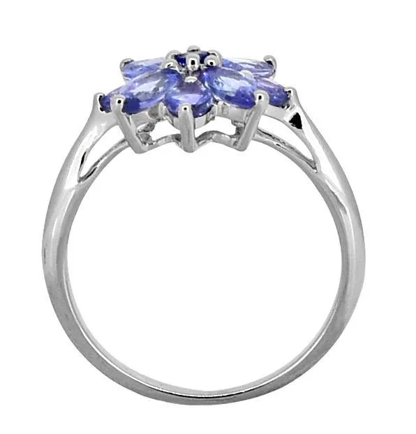 Rings YoTreasure Tanzanite Solid 925 Sterling Silver Flower Cluster Ring Jewelry