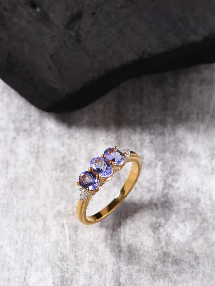 Tanzanite Solid 925 Sterling Silver Gold Plated 3 Stone Ring Jewelry YoTreasure Rings Tanzanite Solid 925 Sterling Silver Gold Plated 3 Stone Ring Jewelry YoTreasure Rings