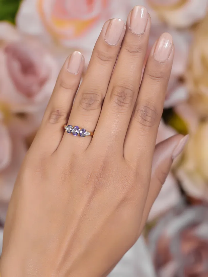 Tanzanite Solid 925 Sterling Silver Gold Plated 3 Stone Ring Jewelry YoTreasure Rings Tanzanite Solid 925 Sterling Silver Gold Plated 3 Stone Ring Jewelry YoTreasure Rings